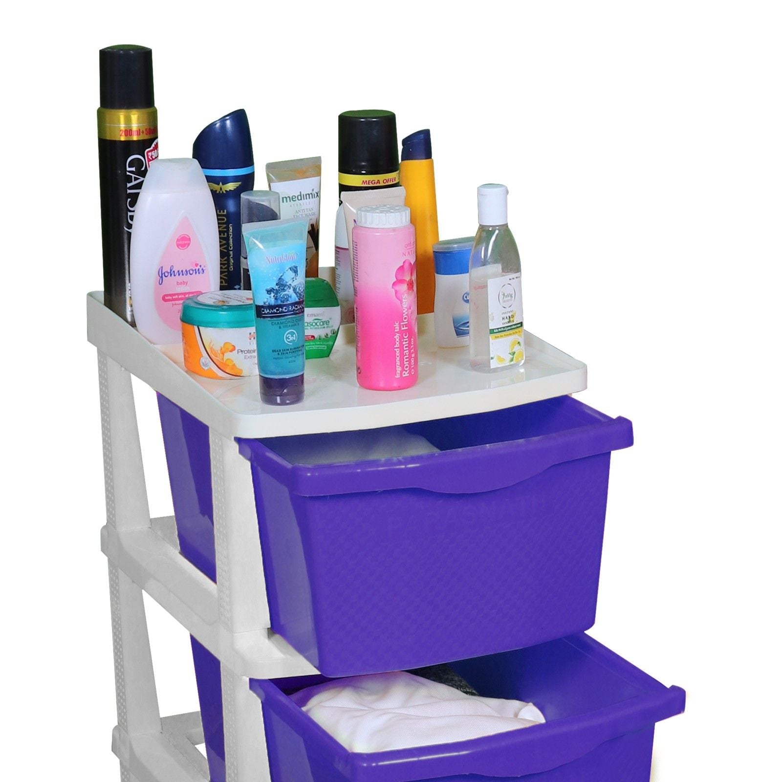 Parasnath Boxo 3 Layer Purple Drawer – Multi-purpose storage with wheels