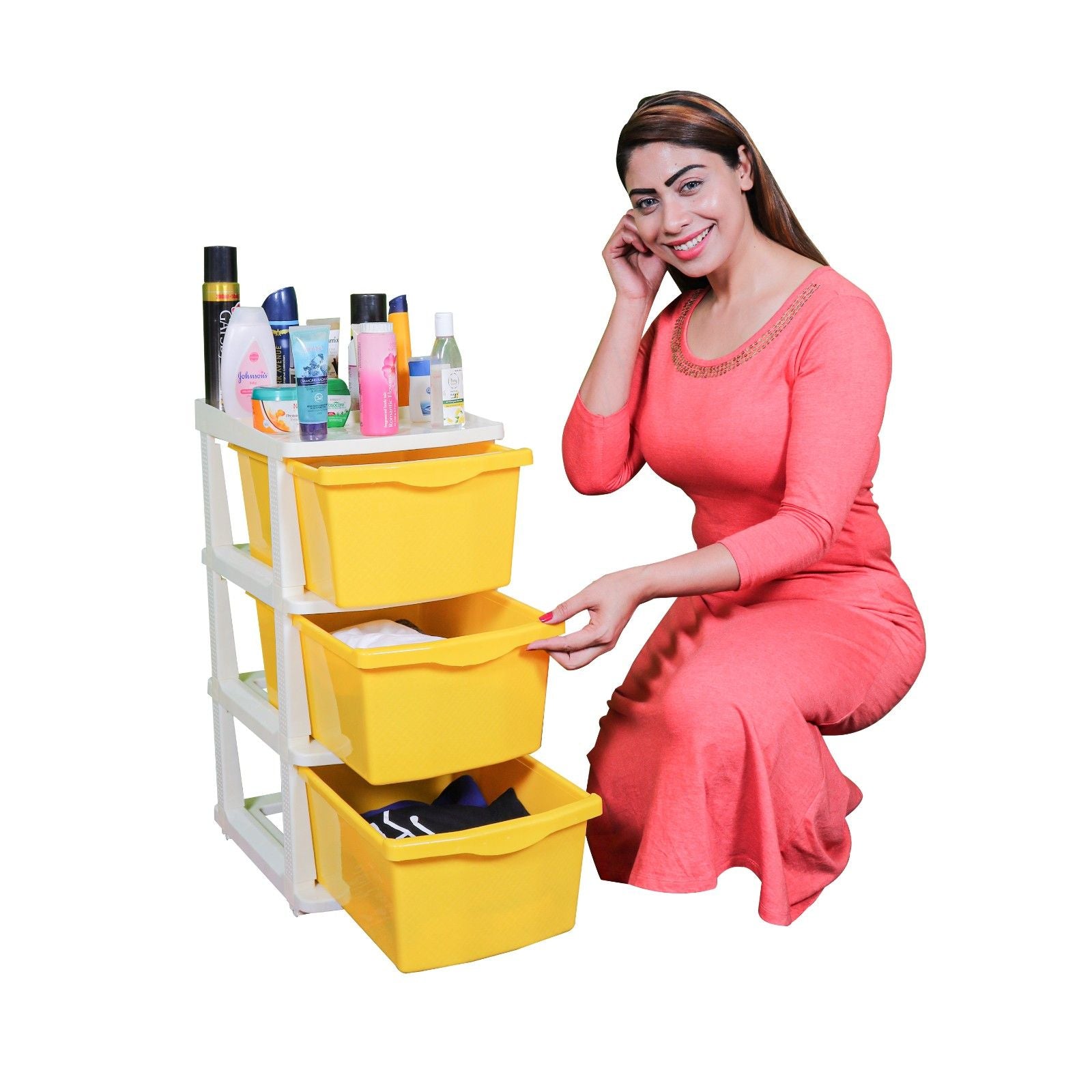 Parasnath Boxo 3 Layer Yellow Drawer – Multi-purpose storage with wheels