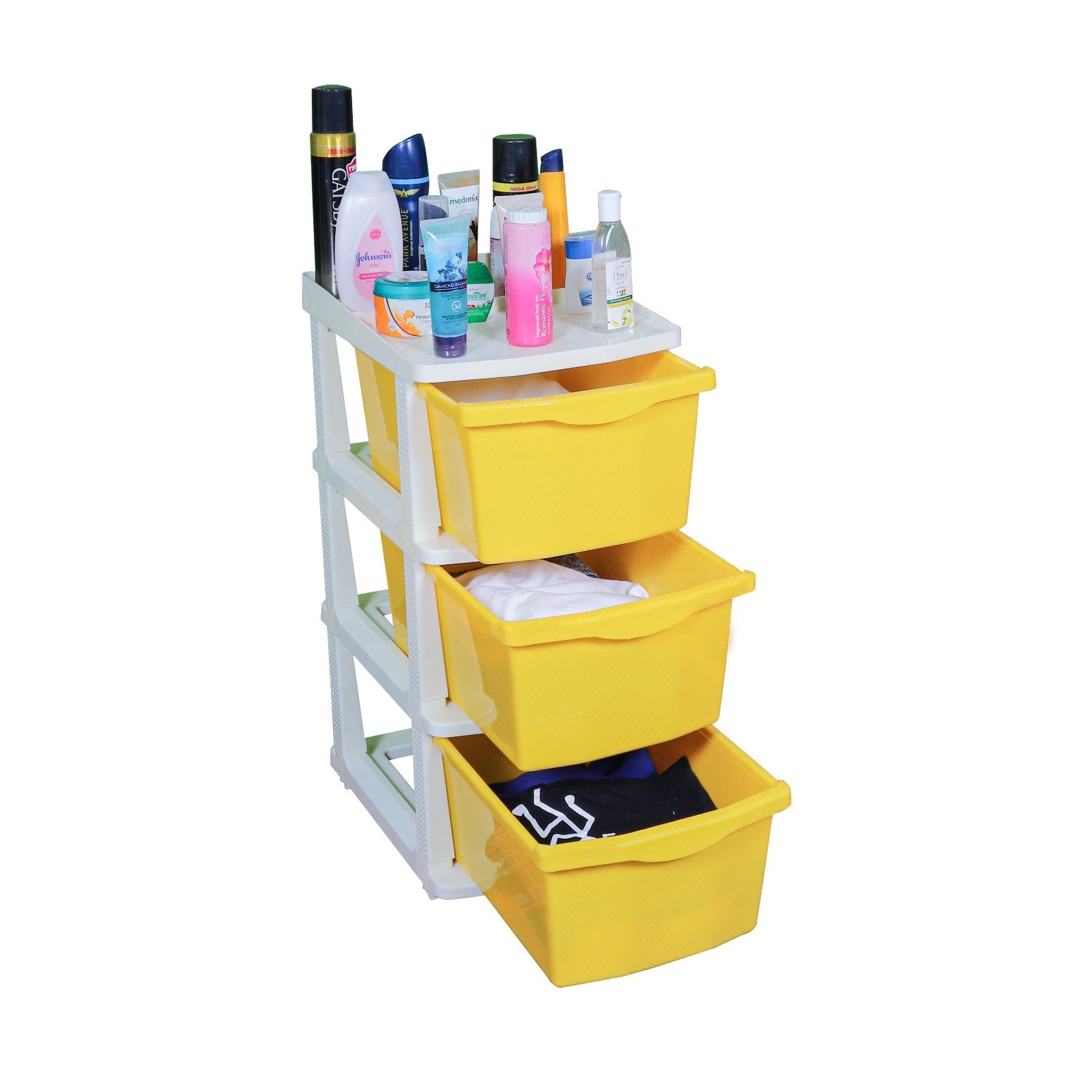 Parasnath Boxo 3 Layer Yellow Drawer – Multi-purpose storage with wheels