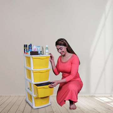 Parasnath Boxo 4 Layer Yellow  Drawer – Multi-purpose storage with wheels