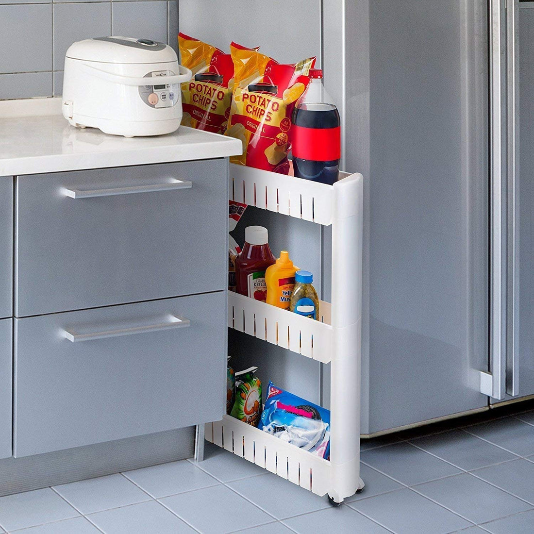 Parasnath 3-Tier Slim Rolling Cart with Wheels for Kitchen, Bathroom
