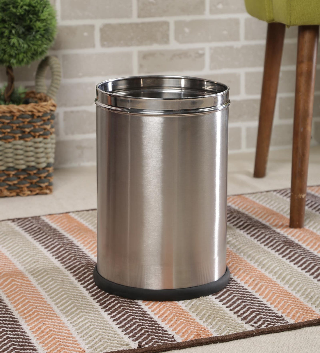 Parasnath Stainless Steel Plain Open Dustbin, 8L - 8X13 Inch - PARASNATH