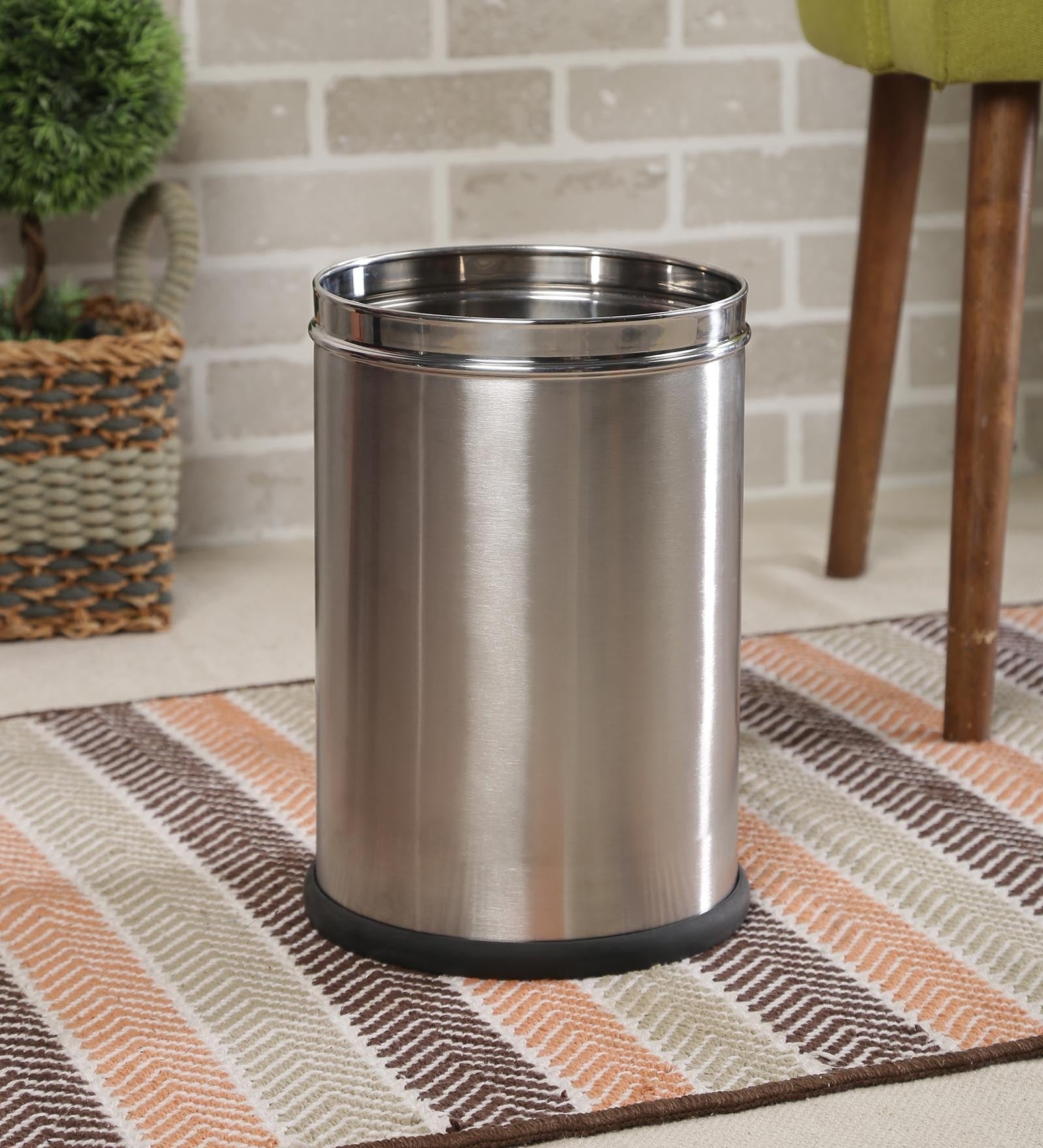 Parasnath Stainless Steel Plain Open Dustbin, 8L - 8X13 Inch - PARASNATH
