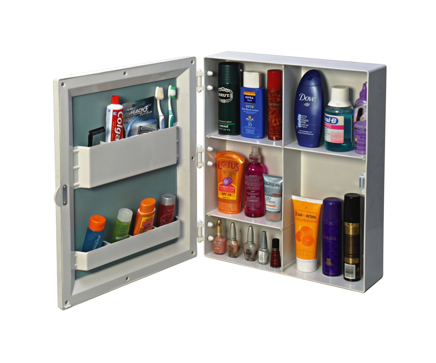 Parasnath Flora Bathroom Cabinet with Mirror 5-Compartment Wall-Mounted Storage