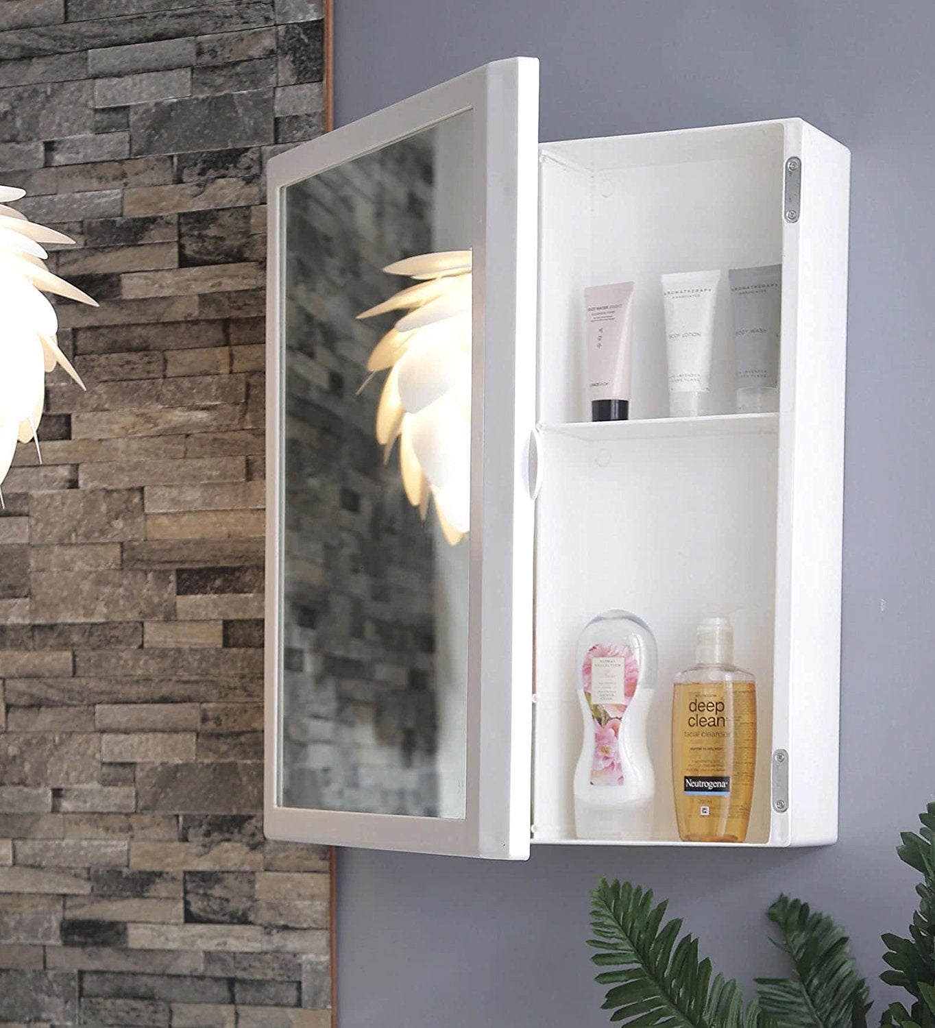 Parasnath Flora Bathroom Cabinet with Mirror 5-Compartment Wall-Mounted Storage