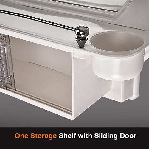 Parasnath White Plastic Bathroom Cabinet Mirror 5-Compartment Wall-Mounted Storage