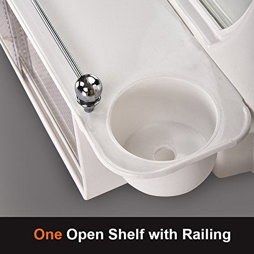 Parasnath White Plastic Bathroom Cabinet Mirror 5-Compartment Wall-Mounted Storage